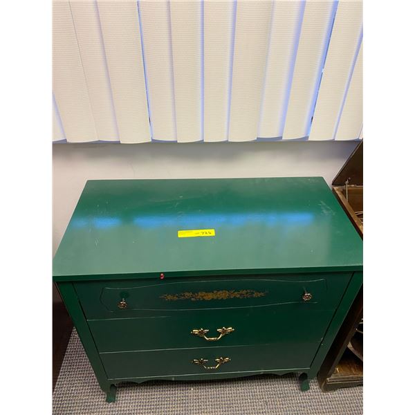 Painted Green Vintage 3 Drawer Dresser - approx. 32in x 16 1/2in x 30 1/2in