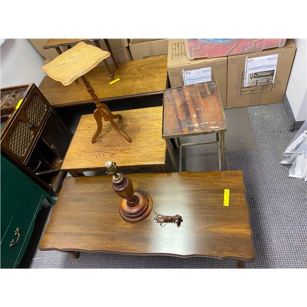 Misc. Lot of Tables and Coffee Table with wood table lamp base - 5 pieces
