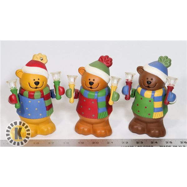 3 DECORATIVE ELECTRONIC BELL HOLIDAY BEARS