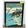 Image 1 : WOOD FRAMED PICTURE /W GLASS – TRAVEL MAGAZINE