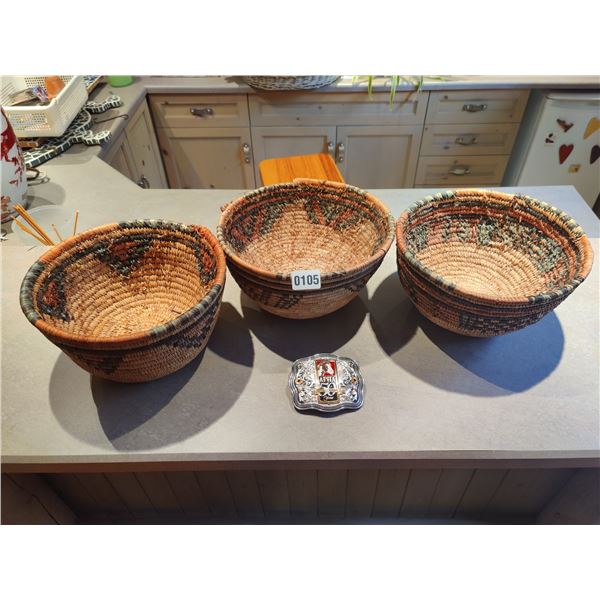 Set of 3 Weaved Bowls and Bronze APHA Belt Buckle