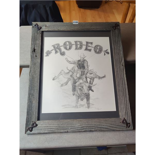 Rodeo Pencil Drawing in Wooden Frame