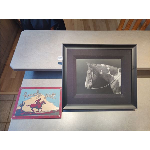 Horse Scratchboard Art & Small "Howdy" Wall Art