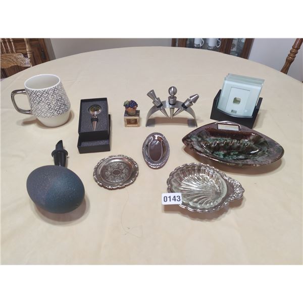 Assorted Wine Stoppers, Emu Egg and Vintage Ashtrays