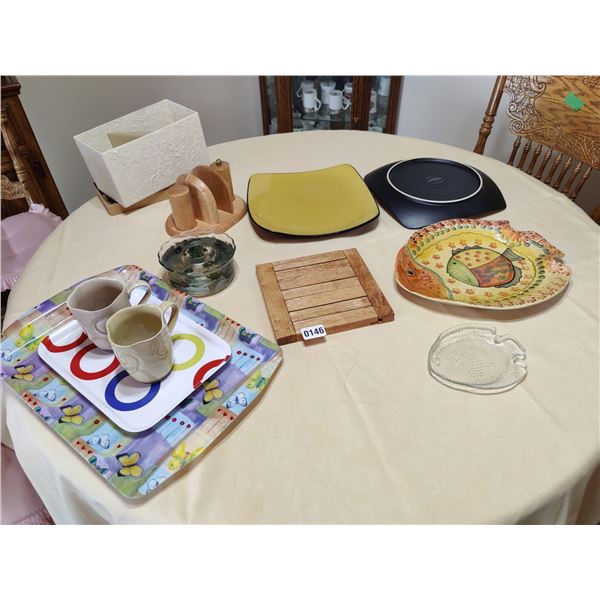 2 Corelle Heartstone Plates, Assorted Serving Platers, Napkin Holder, Mugs & More