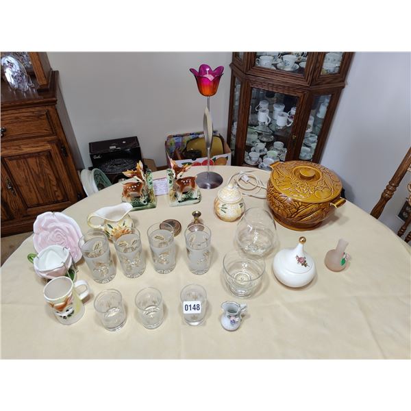 Vintage Electric Soup Tureen, 1960's Ceramic Deer Bookends, Assorted Glassware & More