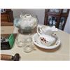 Image 3 : Antique 2lb Weights, Knitting Bag, Punch Bowl & Assorted Vintage Household Items