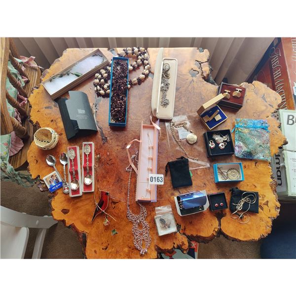 Collection of Costume Jewlery, 4 Souvenir Spoons & More