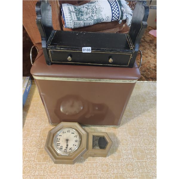 Vintage Laundry Hamper, Organizer & Spartus Pendulum Clock