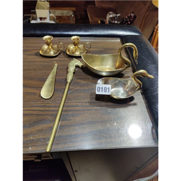 Brass Swan Bowls, Candle Holders & Shoe Horn