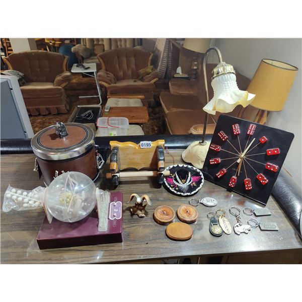 Vintage Keychains, Bingo Machine, Ice Bucket, Las Vegas Dice Clock & More