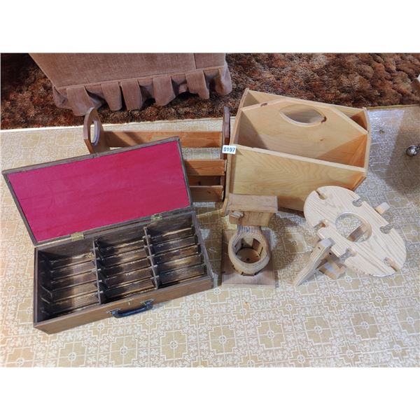 Collection of Homemade Wooden Magazine Holders, 8 Track Box & Knick-Knacks