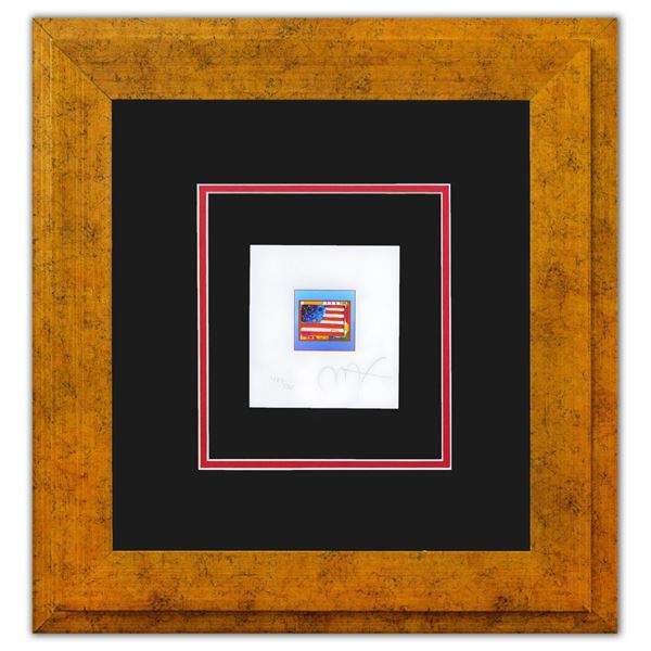 Peter Max- Original Lithograph "Fiag with Heart on Blue"