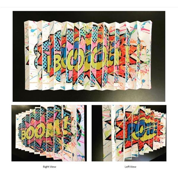 E.M. Zax- One-of-a-kind 3D polymorph mixed media on paper "Boom"