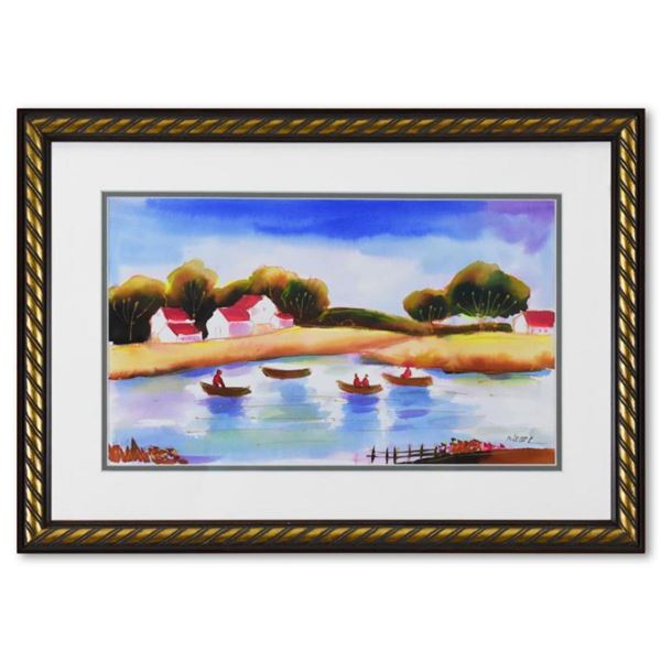 Moshe Leider, Framed Original Mixed Media Watercolor Painting, Hand Signed with Letter of Authentici