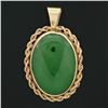 Image 2 : Vintage 14k Yellow Gold Oval Cabochon Cut Jade Twisted Rope Frame Charm Pendant