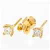 Image 1 : New 14K Yellow Gold Princess Cut Solitaire Stud Earrings