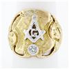 Image 1 : Mens Antique Art Nouveau 14k Two Tone Gold Masonic Round Diamond Dual Nymph Ring