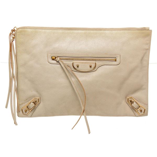 Balenciaga Beige Leather Classic Clutch Bag