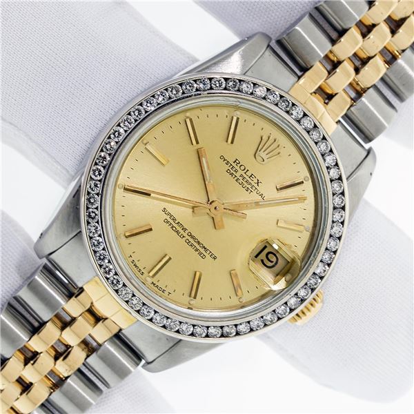 Rolex 31MM Midsize Champagne Index Diamond Bezel Jubilee Band Wristwach