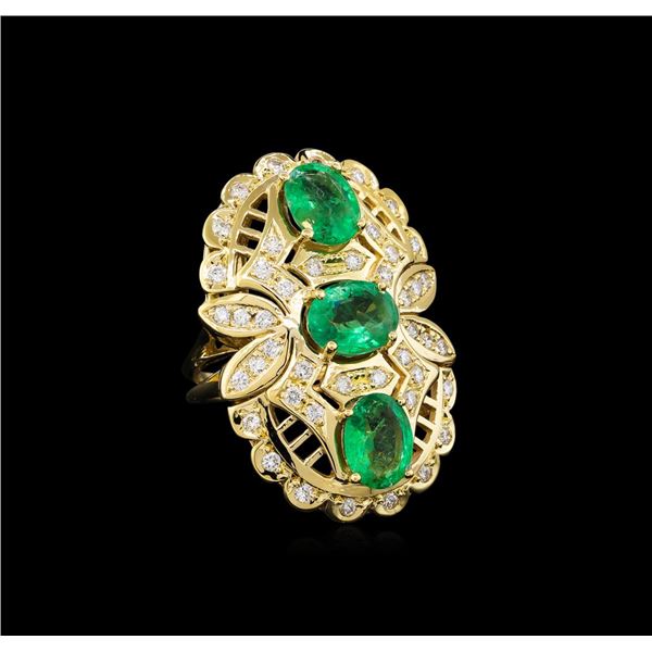 4.70 ctw Emerald and Diamond Ring - 14KT Yellow Gold