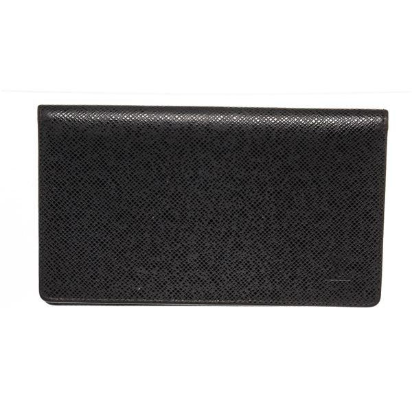Louis Vuitton Black Leather Checkbook Cover Wallet
