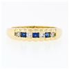 Image 4 : 18K Gold 0.36 ctw Channel Square Sapphire Round Diamond Scalloped Stack Band Rin
