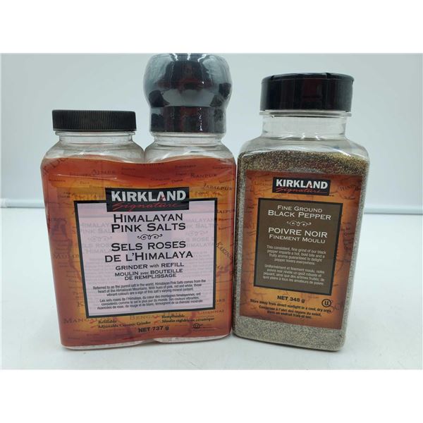 Kirkland Himalayan Pink Salts (737g) and Fine Ground Black Pepper (348g)