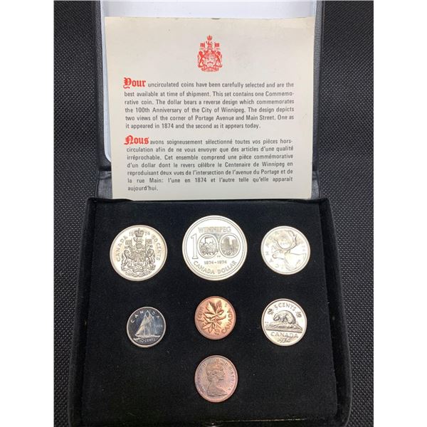 Royal Canadian Mint Winnipeg 1874-1974 Cased Double Penny Uncirculated Coin Set