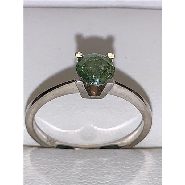 Ladies Rare Natural Diamond medium green .69 Carats Set in 14K White Gold Apprasial $5,600.00