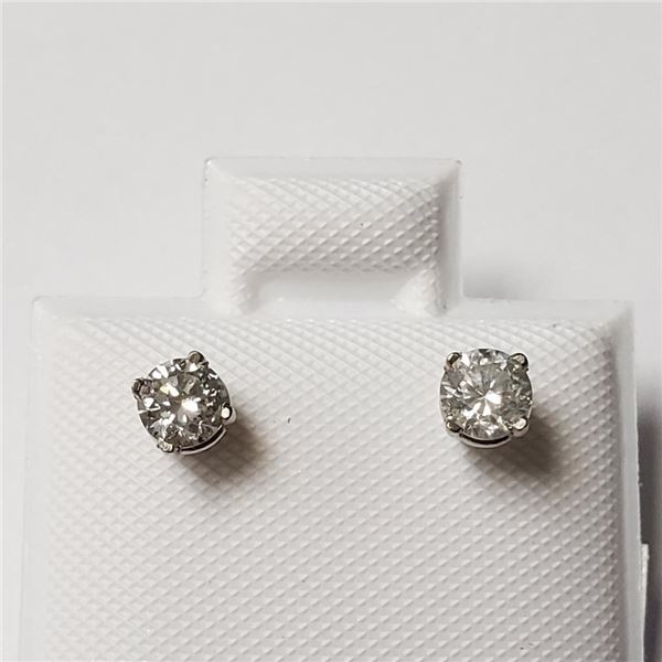 14K White Gold Diamond (0.42Ct,Si2-I1,F-G) Earrings(~weight 0.49g), Made in Canada, Appraised Retail