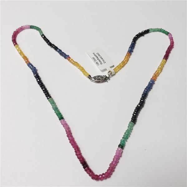 10K White Gold Ruby Emerald And Sapphire 16"(36ct) Necklace (~length 16"inches) (~weight 7.45g), Mad