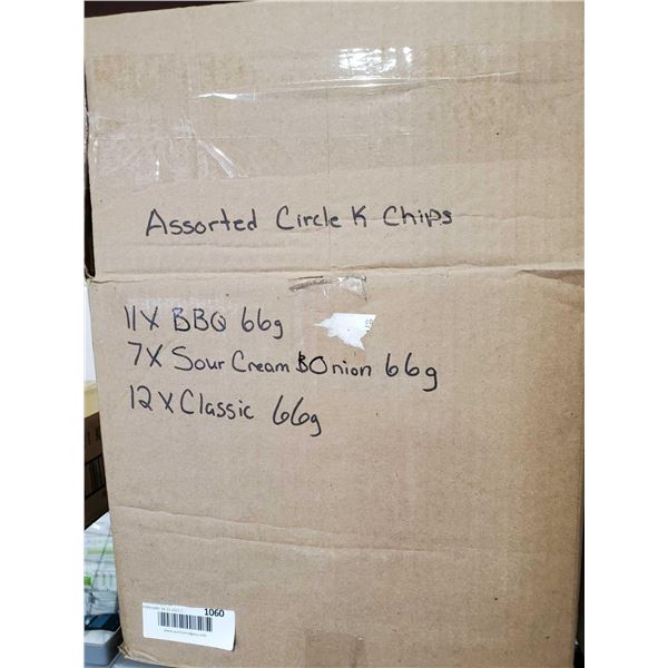 Box Lot of Assorted Flavors, Circle K Potato Chips 30X66g