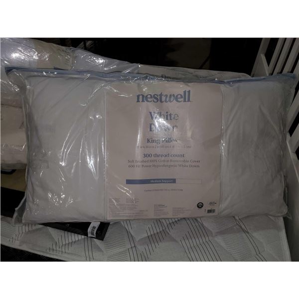 *NEW* Nestwell White Down 300 Thread Count, King Size Pillow- Medium Support