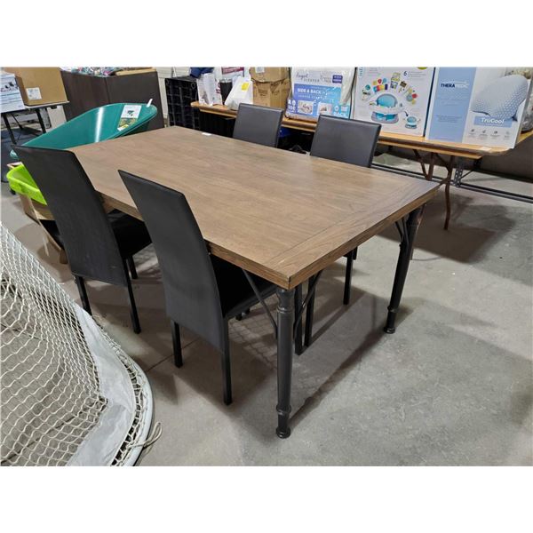 Wooden & Metal Dining Table with 4 Leather Style High Back Chairs