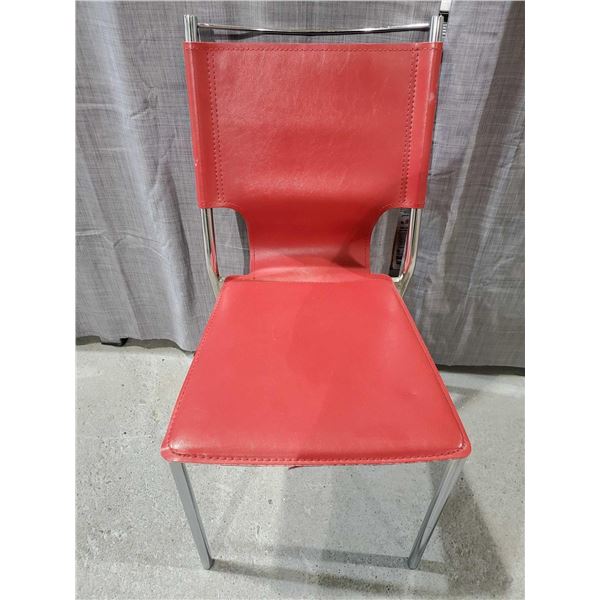 Red Leather Style Table Chair with Metal Frame