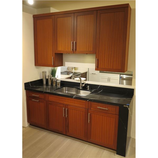 Kitchen Ensemble w/ Base & Upper Cabinets, Black Countertop, Sink