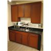 Image 1 : Kitchen Ensemble w/ Base & Upper Cabinets, Black Countertop, Sink