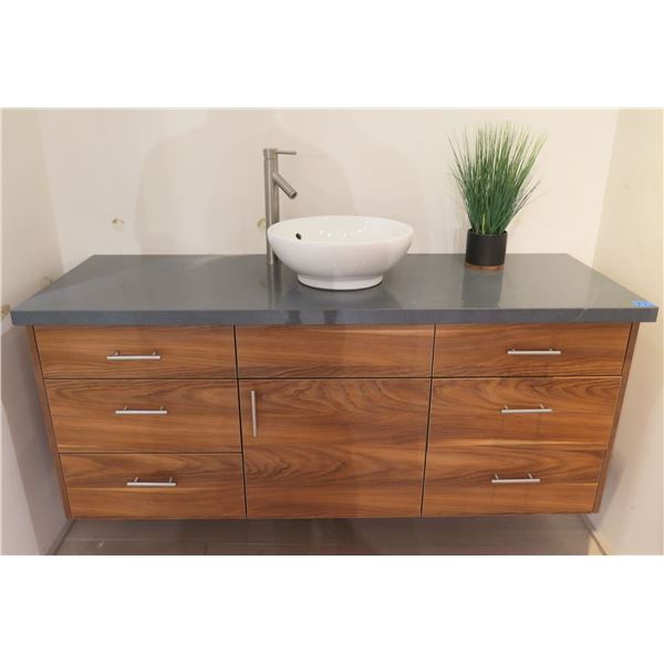 Floating Vanity w/ Wooden Cabinet/Drawers, Counter, Glacier Bay Sink & Faucet