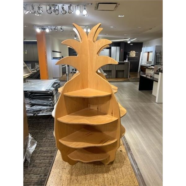 Wooden Pineapple Motif Display Shelving Unit - Natural Wood Tone