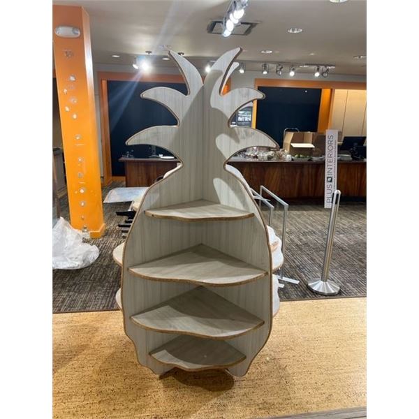 Wooden Pineapple Motif Display Shelving Unit - Whitewashed Tone