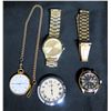 Image 1 : Qty 5 Watches: Timex Pocket Watch w/ Chain 16"L, Diamond, Bulova, Armitron, etc