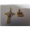Image 2 : Qty 2 @ 14K Gold Pendants: Cross w/ Stone & Square Letter "M", 2.08g