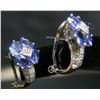 Image 1 : Qty 2 @ 14K Gold Earrings w/ Blue Stones & Diamond Accents 4.57g