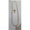 Image 1 : Gold 14K Necklace 18"L (Broken) w/ Pearl Dangle & 14K Cross Pendant 7.98g