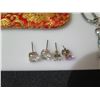 Image 8 : Misc Costume Jewelry: 4 Necklaces w/ Pendants, Earrings, Pin & Embroidered Case