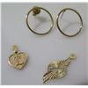 Image 1 : Gold 14K Heart 'L' Pendant & Swirl Design Pendant, Costume Monet Earrings 1.12g