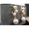 Image 2 : Gold 14K Dangle Earrings w/ Swirl Design & Pearls