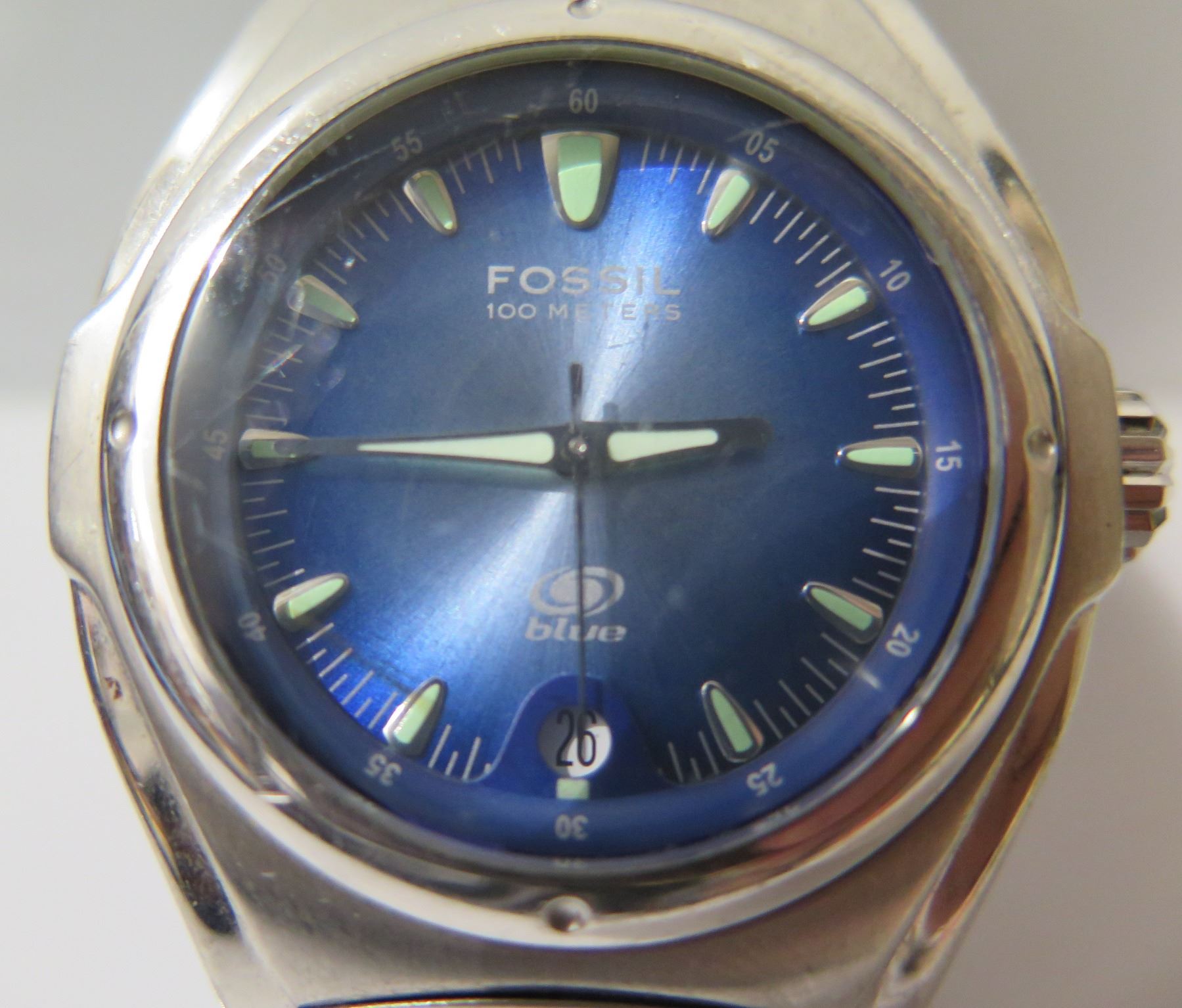 Fossil Blue 100 Meters Watch, Water Resistant w/ Metal Band