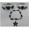 Image 1 : Qty 3 Metal & Blue Stone Bracelets & Flower Pendant